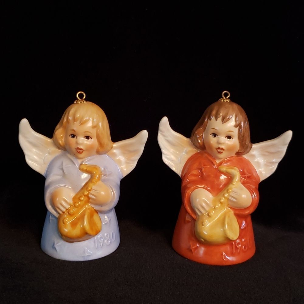 Pair of Vintage Goebel Angel Bell Ornaments 1980